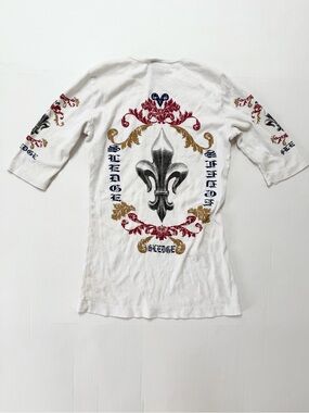 Sledge USA Graphic Fleur-de-lis 3/4 Sleeve Fitted Goth McBling Tee - M